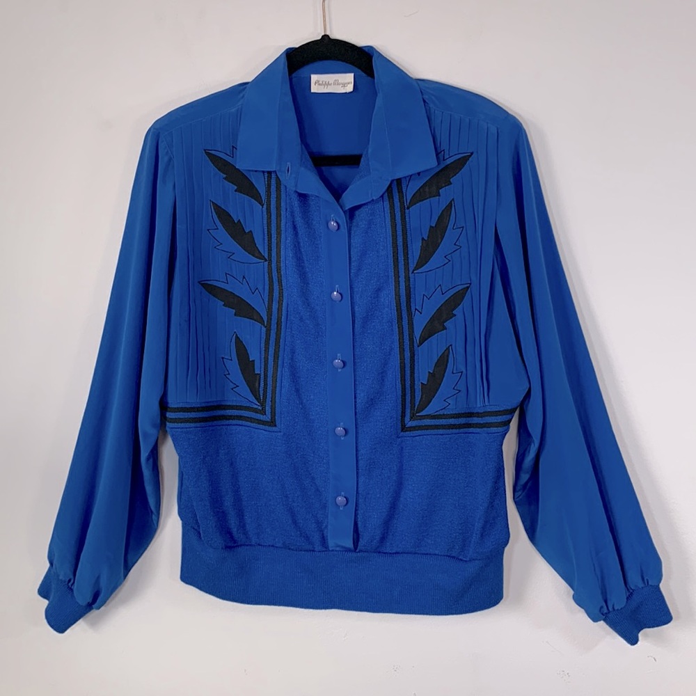 Philippe Marques Vintage Western Country Womens Plus Size 16 Blue Sweater Blouse